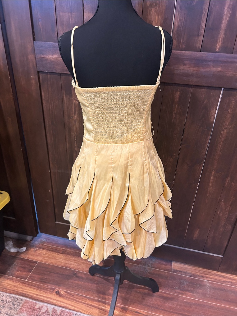 Yellow Ruffle Mini Dress with Spaghetti Straps - Picture 7 of 7
